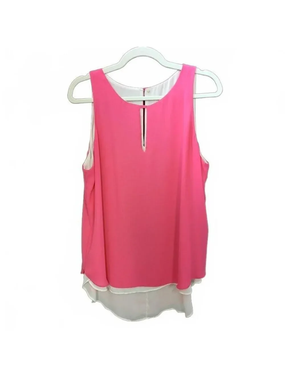 Pink Sleeveless Layered Blouse with Keyhole Neckline Size L
